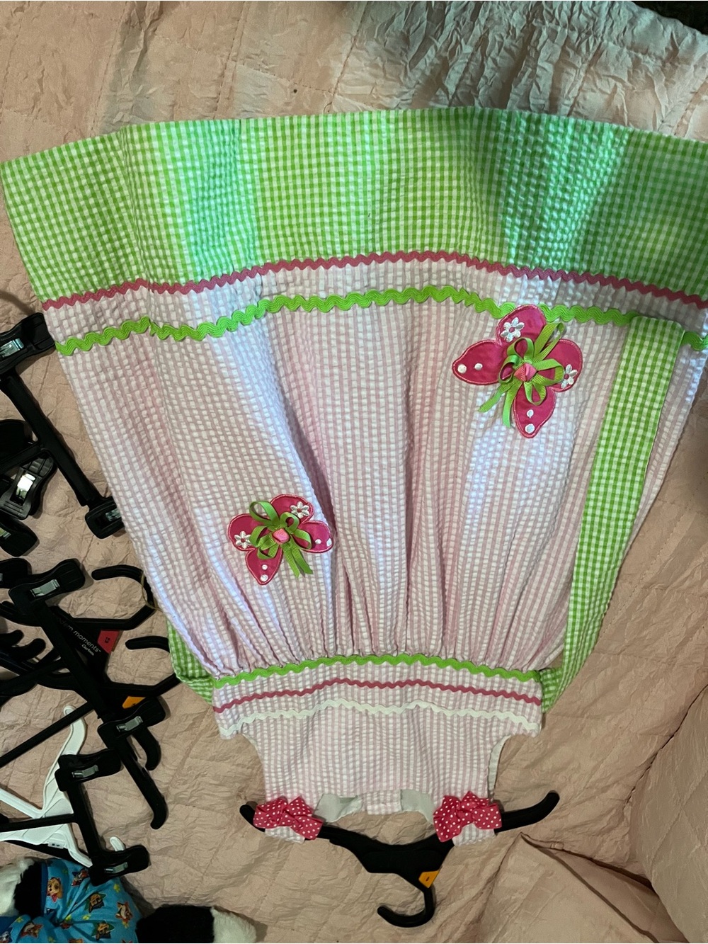 Emily Rose Pink & Green Gingham Girls Casual Dress with Butterfly Appliqués